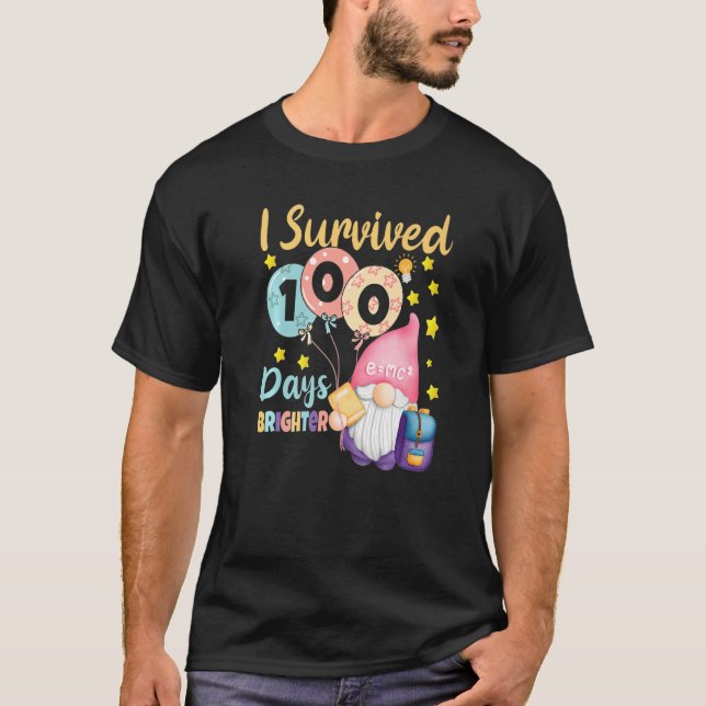 T-shirt I Survived 100 Days Brighter  Gnomes Teacher Kids (Devant)