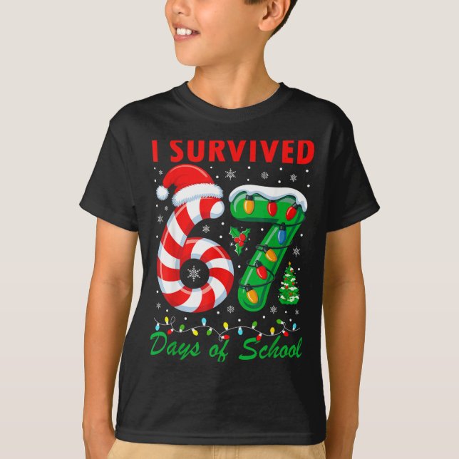 T-shirt I Survived 67 Days Of School Christmas Candy Cane  (Devant)
