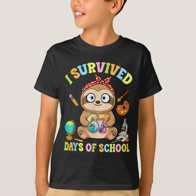 T-shirt I Survived Six Seven Days Of School Cute Sloth Stu (Devant)