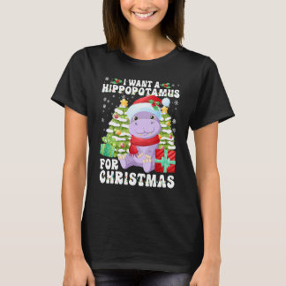 T-shirt I Want A Hippopotamus For Christmas Lights Santa H