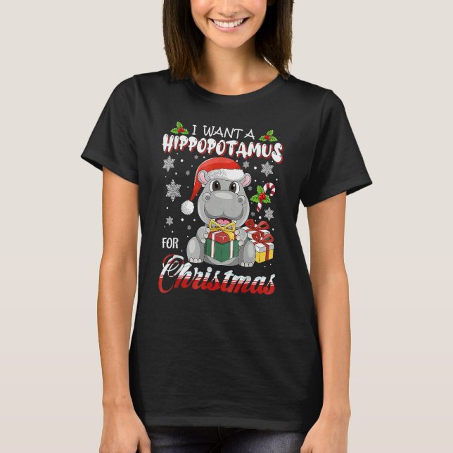 T-shirt I Want A Hippopotamus For Christmas Xmas Lights Sa (Devant)