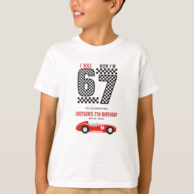 T-shirt I Was 6 Now I'm 7 Race Car Boy Birthday Party (Devant)