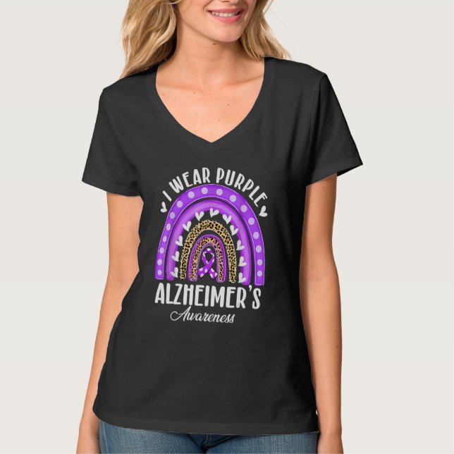 T-shirt I Wear Purple for Alzheimer's Awareness Heart Rain (Devant)