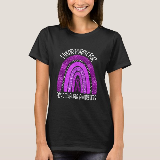 T-shirt I wear purple for fibromyalgia awareness rainbow (Devant)
