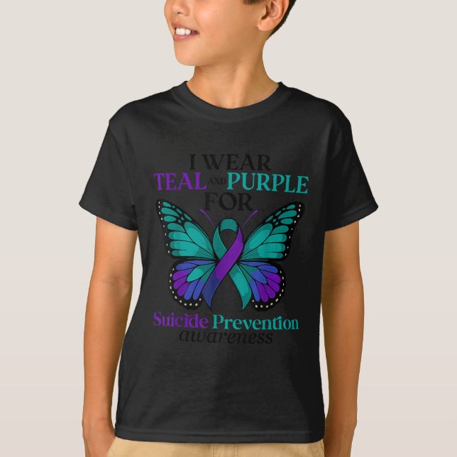T-shirt I Wear Teal &amp; Purple Butterfly Suicide Prevent (Devant)