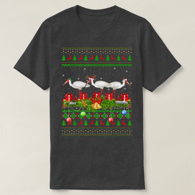 T-shirt Ibis Birds Lover Xmas Lighting Santa Ugly Ibis Chr (Design devant)