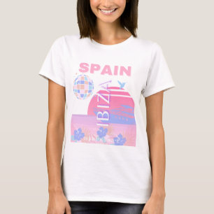 T-shirt Ibiza, Espagne, Art Voyage, Art Preppy, Rose