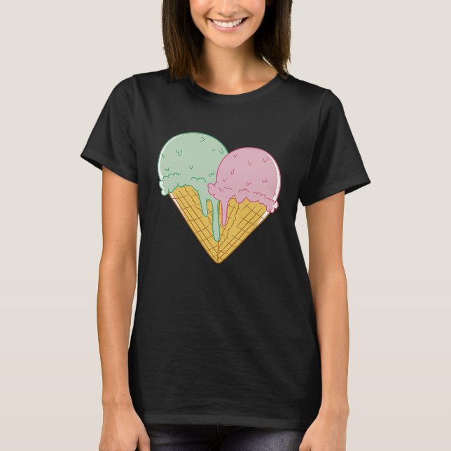 T-shirt Ice Cream  Cute Heart Valentine's Day Couple Match (Devant)