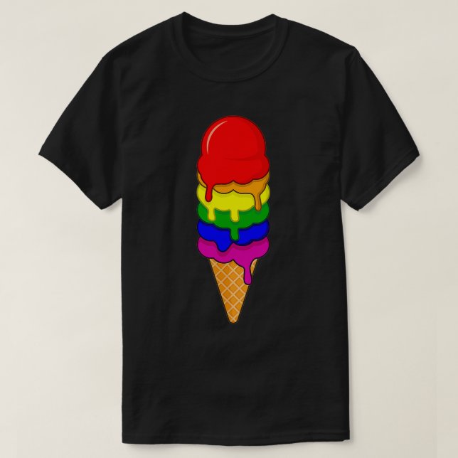 T-shirt Ice Cream LGBT Pride Month LGBTQ Rainbow Flag  (Design devant)