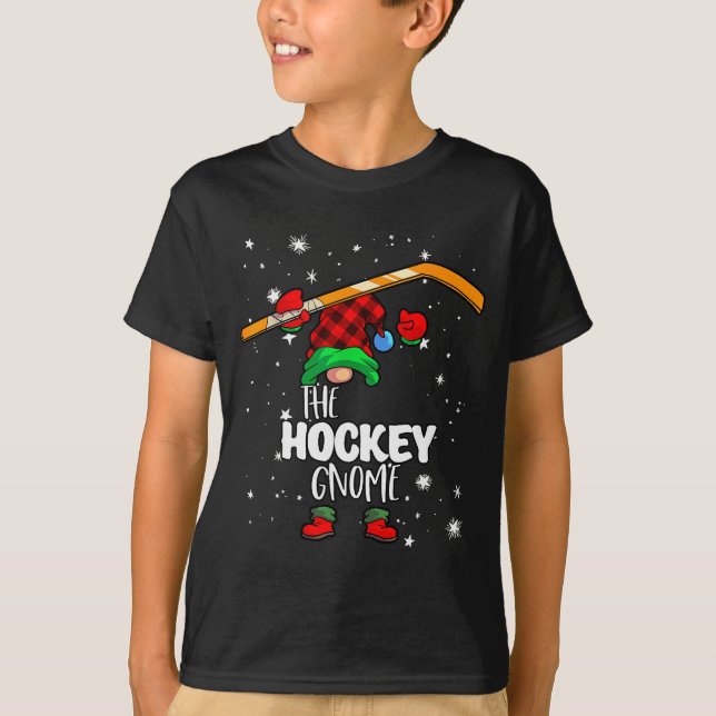 T-shirt Ice Hockey Gnome Red Buffalo Plaid Matching Family (Devant)