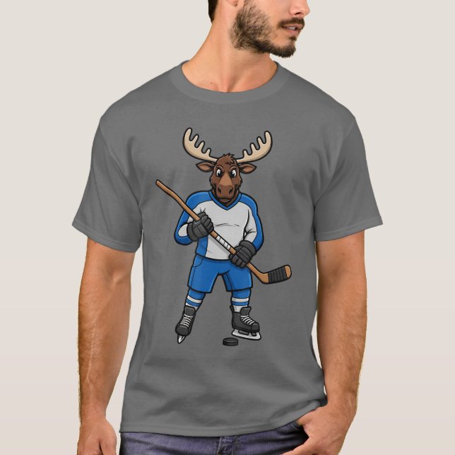 T-shirt Ice Hockey Moose Sports Player Animal friends (Devant)