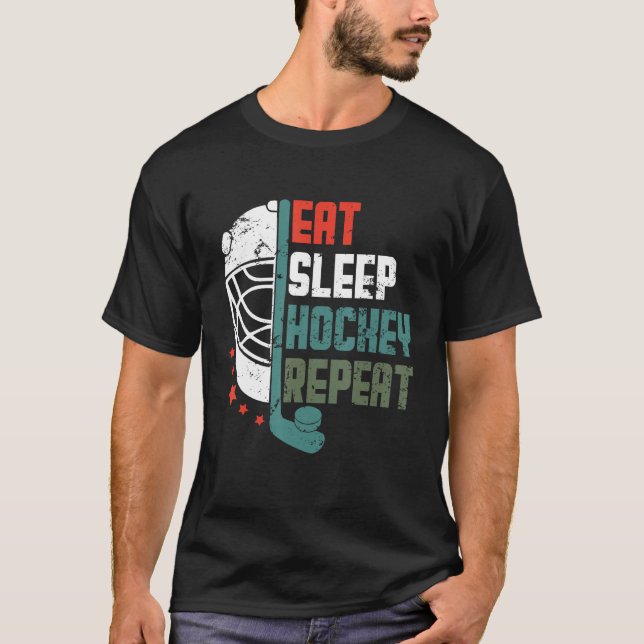 T-shirt Ice Hockey Outfit Eat Sleep Hockey Repeat Funny Ic (Devant)