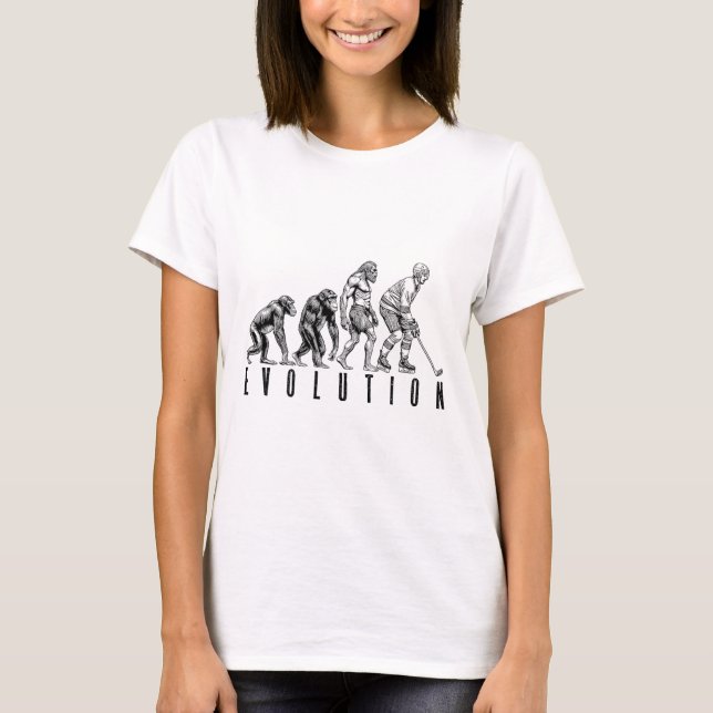 T-shirt Ice Hockey Player Evolution Funny Man Ape Caveman  (Devant)