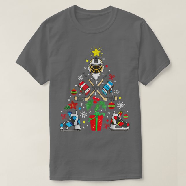 T-shirt Ice Hockey Tree Happy Holidays (Design devant)