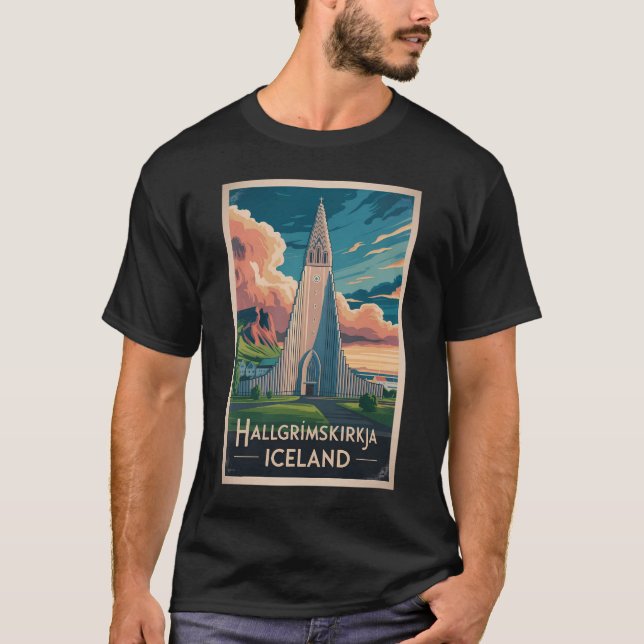 T-shirt Iceland Hallgrimskirkja Illustration Travel Art (Devant)