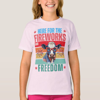 T-shirt Ici pour le feu d'artifice et la liberté, vache pa