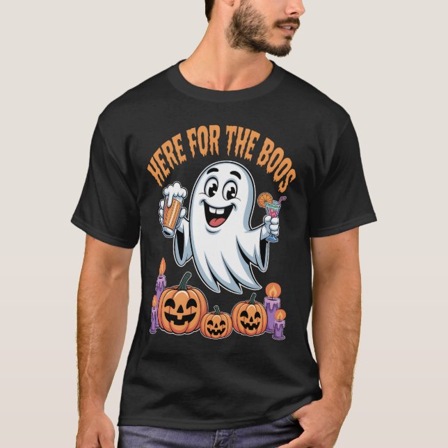 T-shirt Ici pour l'Halloween du Fantôme Funny Boos (Devant)