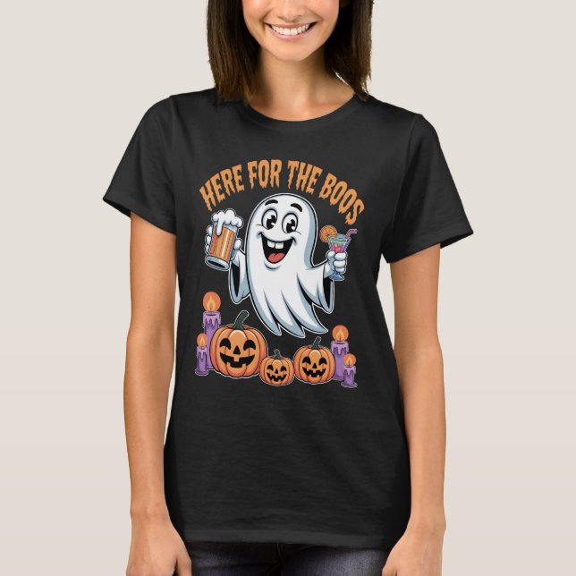 T-shirt Ici pour l'Halloween du Fantôme Funny Boos (Devant)