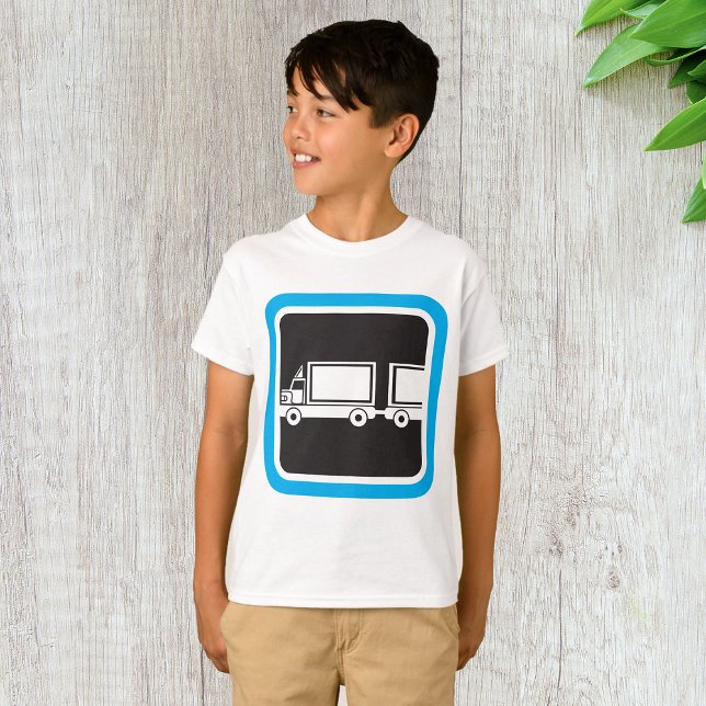 T-shirt Icône bleue de semi-remorque et remorque (Créateur téléchargé)