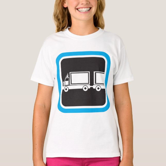 T-shirt Icône bleue de semi-remorque et remorque (Devant)