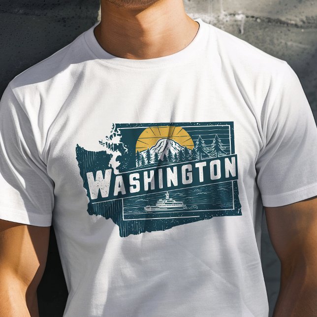 T-shirt Icône de voyage rétro graphique de Washington (Créateur téléchargé)
