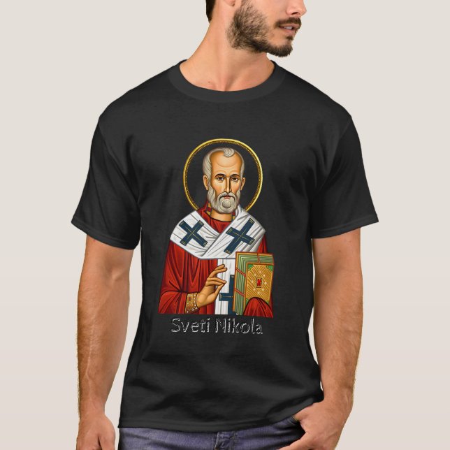 T-shirt icône orthodoxe serbe de lettre de saint Nicolas  (Devant)