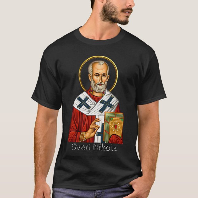 T-shirt icône orthodoxe serbe de lettre de Saint Nicolas  (Devant)