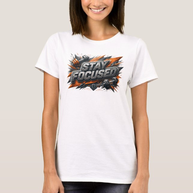 T-shirt Icône rose STAY FOCUSED Texte en 3D (Devant)