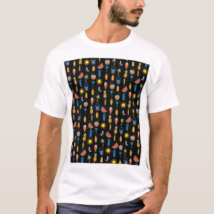 T-shirt Icônes d'été Black Seamless Arrière - plan