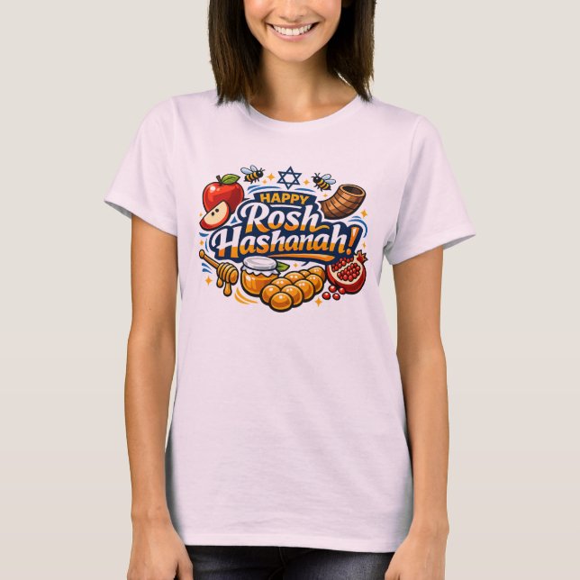 T-shirt 🍯 🍎🐟 Icônes joyeuses de Roch Hachana (Devant)