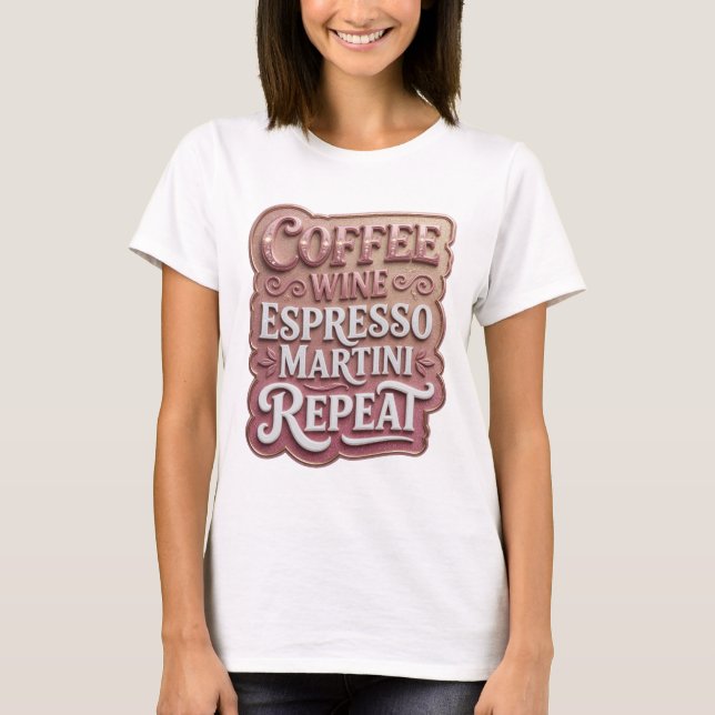 T-shirt Iconique Rose CAFÉ VIN MARTINI EXPRESSO RÉPÉTER (Devant)