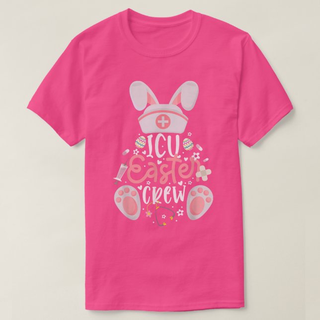 T-shirt ICU Jour de Pâques Infirmière Équipage Bunny Oreil (Design devant)