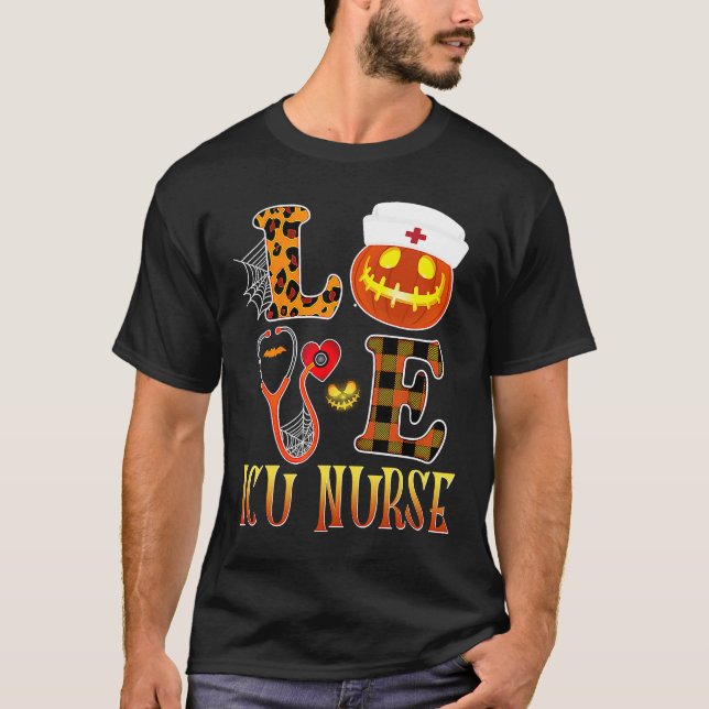 T-shirt ICU Nurse Love Halloween Costume Stethoscope Leopa (Devant)