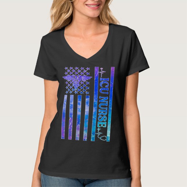 T-shirt ICU Nurse US Flag Intensive Care Unit Nurse ICU Nu (Devant)
