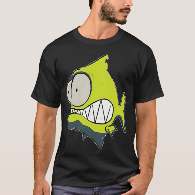 T-shirt id53-7 Piranha Jaune, Poisson, Poisson Mignon, Poi (Devant)