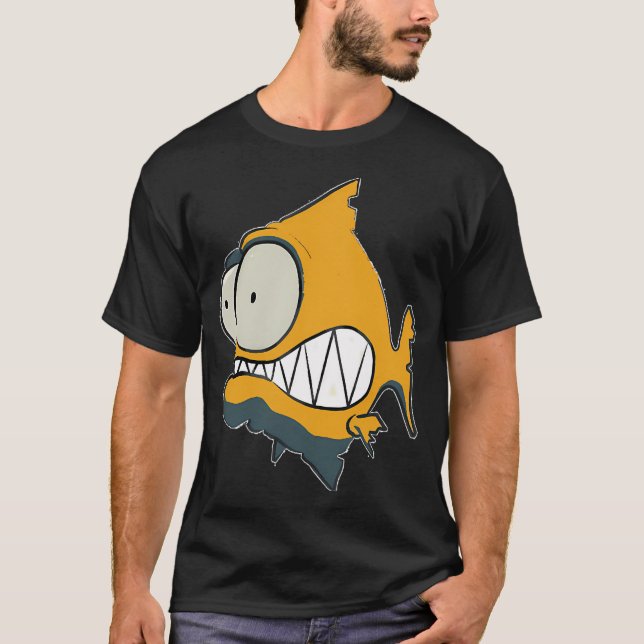 T-shirt id53-8 Piranha orange, Poisson, Joli Poisson, Drôl (Devant)