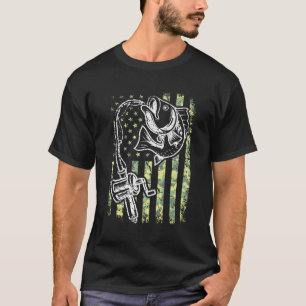 T-shirt Idée cadeau de chemise de pêche Camo drapeau améri