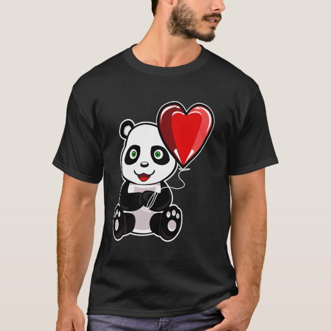 T-shirt Idée cadeau panda de la Saint-Valentin avec ballon (Devant)