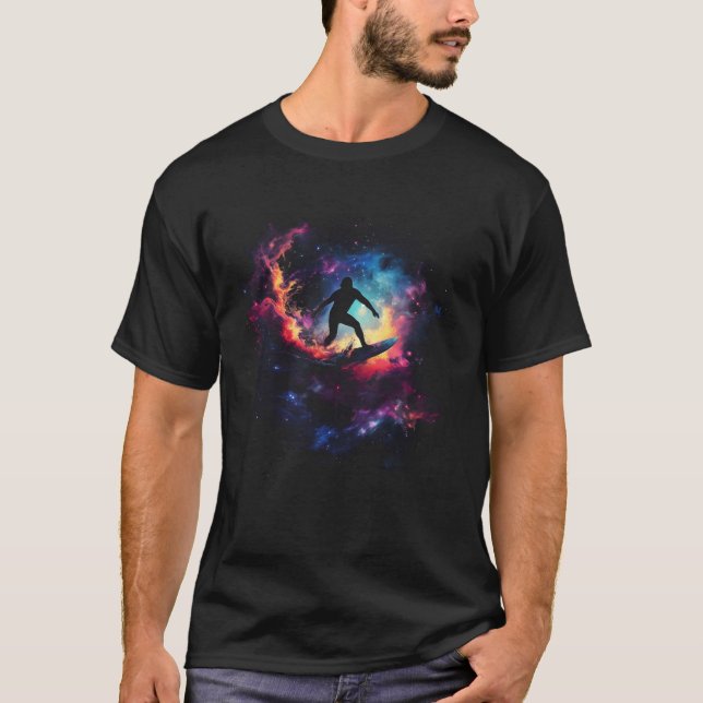 T-shirt Idée cadeau surfeur vague spatiale nébuleuse (Devant)
