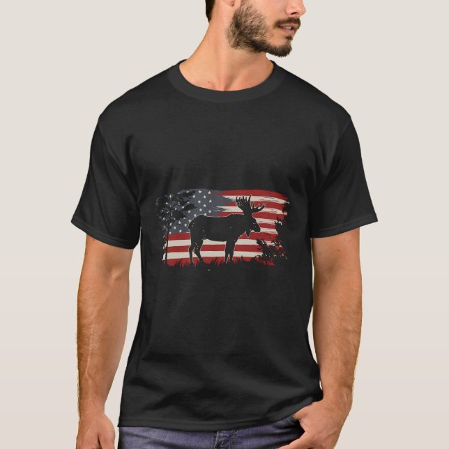 T-shirt Idée de cadeau d'orignal américain avec drapeau am (Devant)