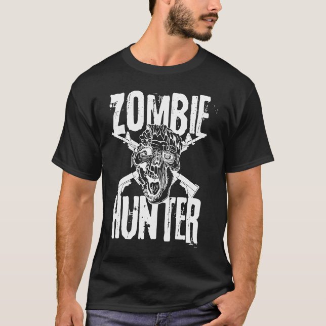 T-shirt Idée de costume d'Halloween de chasseur de zombies (Devant)