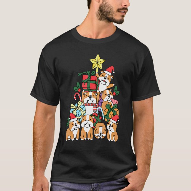 T-shirt Idée de Noël Boxer Arbre Chiens Pitbull (Devant)