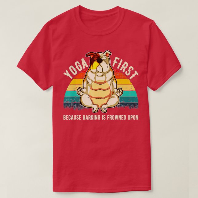 T-shirt Idée de Yoga Bulldog en anglais (Design devant)