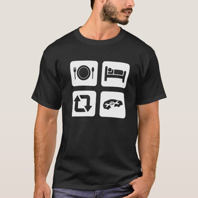 T-shirt Idées Auto Mécanique Manger Sleep Fixer les voitur (Devant)