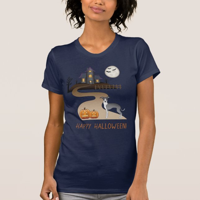 T-shirt Iggy Bleu Et Blanc Et Halloween Maison Hantée (Devant)