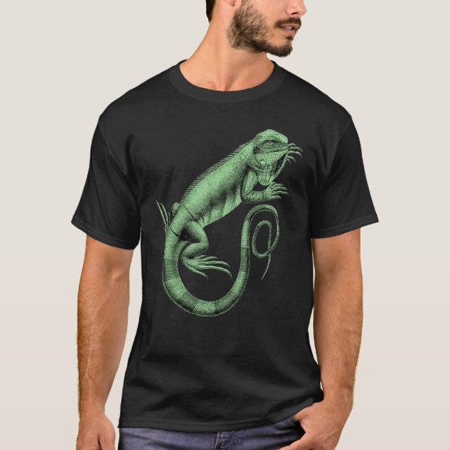T-shirt Iguana Lizard Reptile Leguan Green Animal Herbe (Devant)