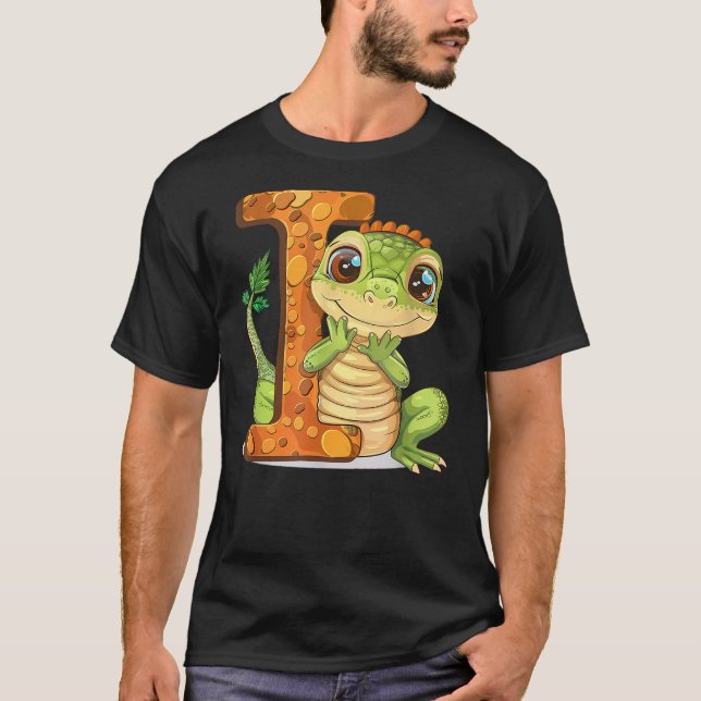 T-shirt Iguana Lover Gift with Letter I Design; Animal Alp (Devant)