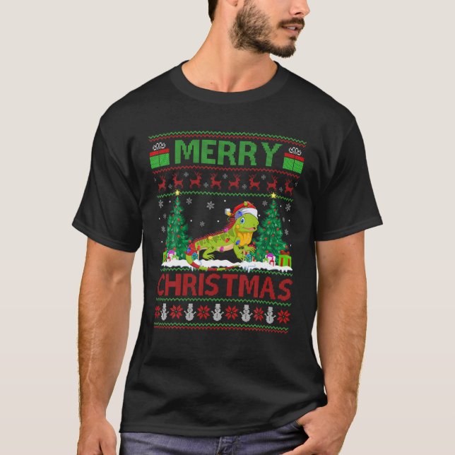 T-shirt Iguana Lover Xmas Éclairage Père Noël Ugly Iguana  (Devant)