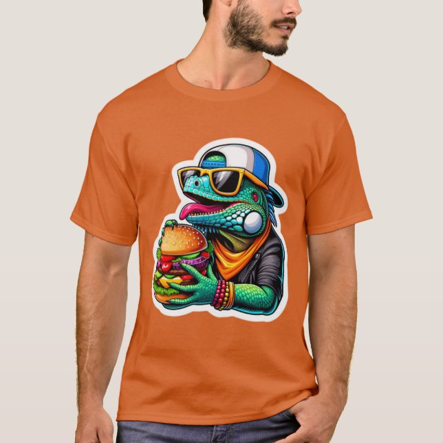 T-SHIRT IGUANA MANGEANT DU CHÉESEBURGER 6 (Devant)