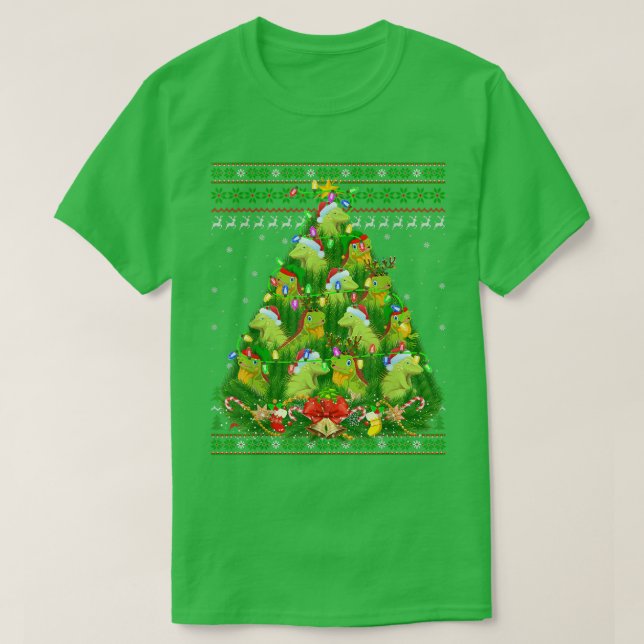 T-shirt Iguana Xmas Éclairage Arbre Père Noël Iguana Laide (Design devant)